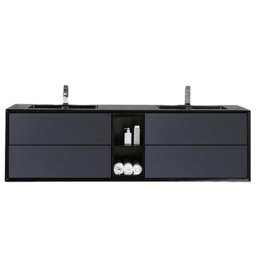 Eviva Vienna 75″ Gray w/ Black Frame Wall Mount Double Sink Bathroom Vanity w/ Black Integrated Top Vanity Eviva